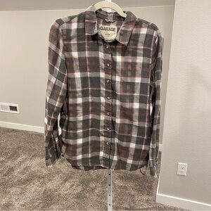 Garage Lace Up Bow Side Cozy Flannel Shirt